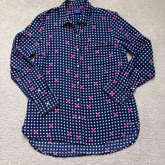 LeTigre lightweight navy fuchsia circle dot button up top - Picture 1 of 13